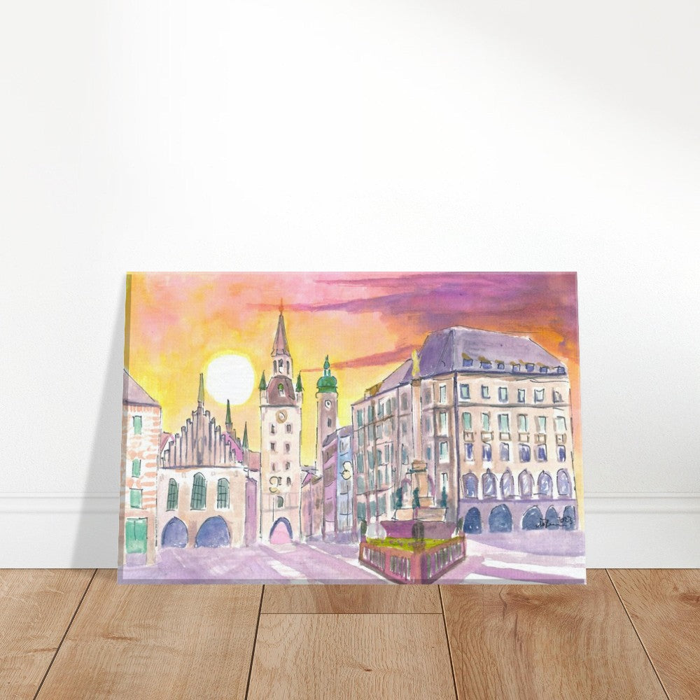 Munich Marienplatz Old Town Hall in the Morning - Limited Edition Fine Art Print - Original Painting available