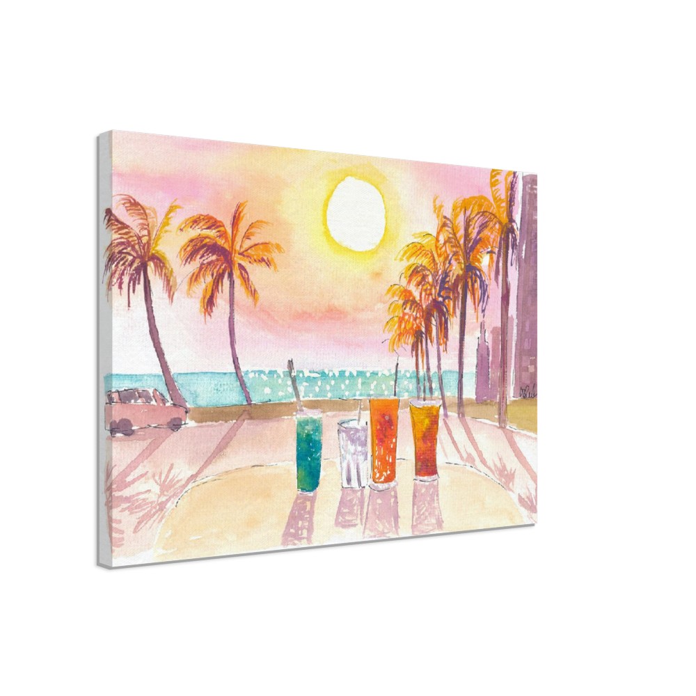 Cocktails at the Waterfront in Miami Beach Florida - Limited Edition Fine Art Print - Original Painting available