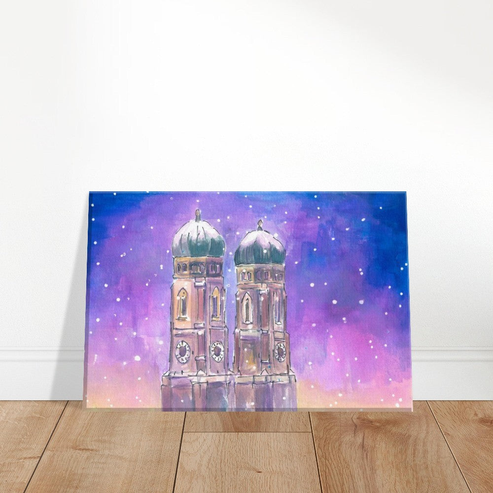 Quiet Munich Nightly Snowfall with Church of our Lady - Limited Edition Fine Art Print - Original Painting available