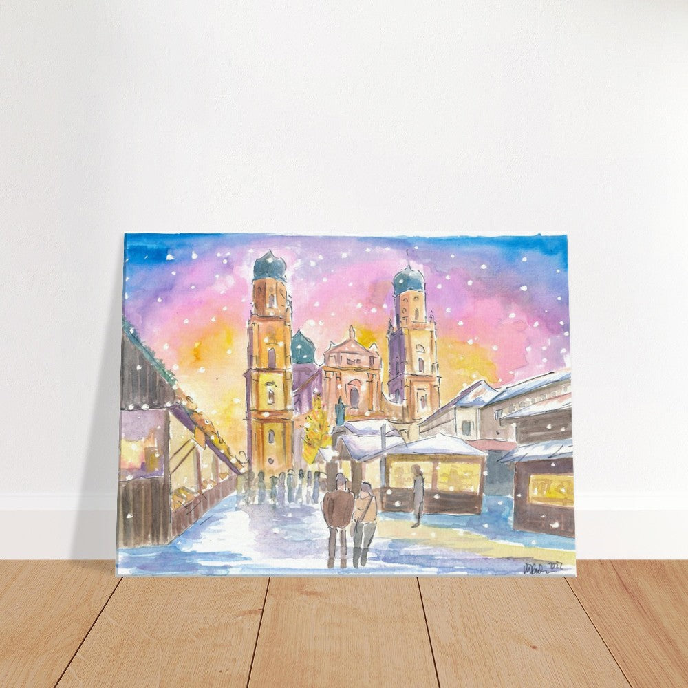 Passau Bavaria Winter Street Scene with Cathedral in Snow - Limited Edition Fine Art Print - Original Painting available