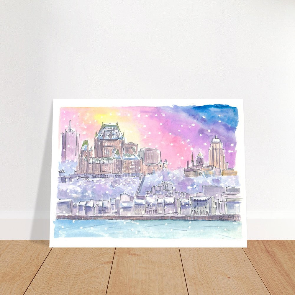 Quebec Canada Nightly Winter Scene with Castle and St Lawrence River - Limited Edition Fine Art Print - Original Painting available