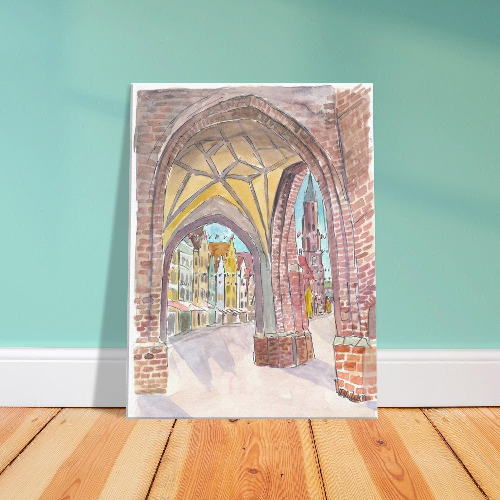 View from Hl Geist church into the old town of Landshut with St Martin and gothic houses - Limited Edition Fine Art Print -