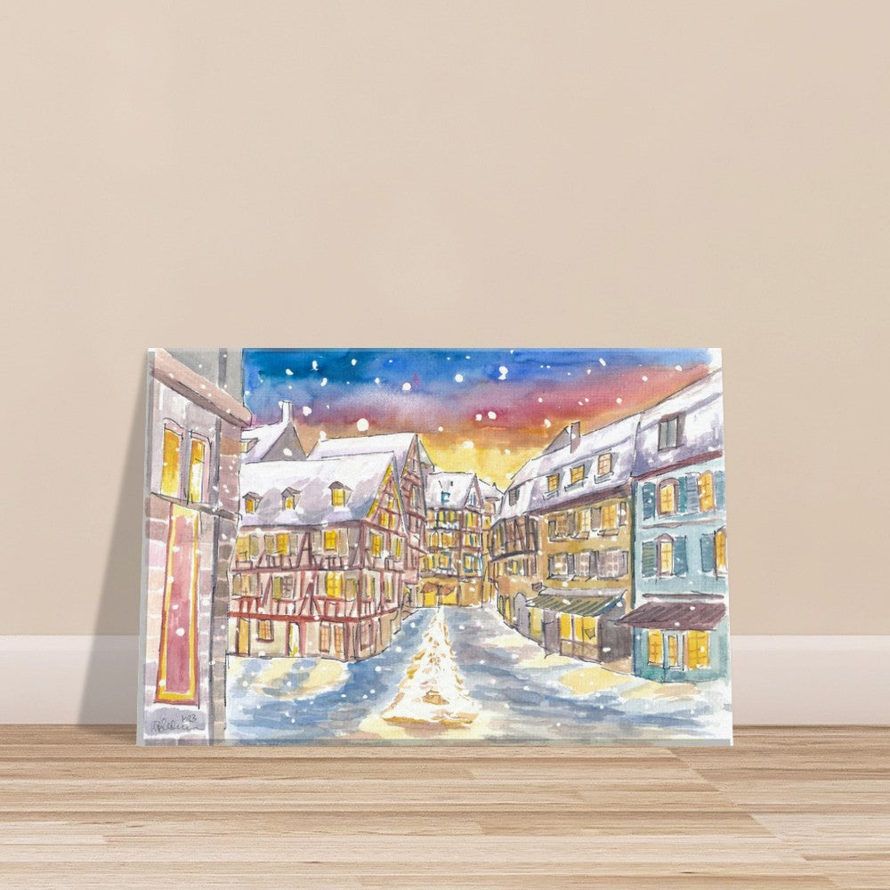 Snowing and Festive Colmar in Alsace with Old Town - Limited Edition Fine Art Print - Original Painting available