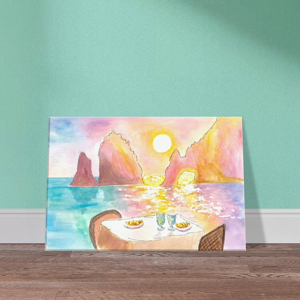 Cabo San Lucas Romantic Table with Seaview Sunset and Rocks - Limited Edition Fine Art Print - Original Painting available