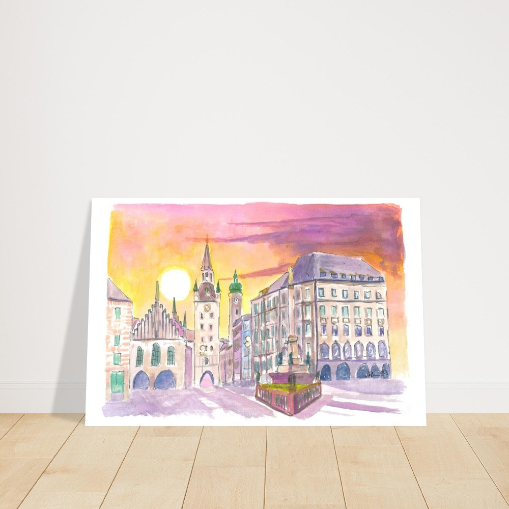 Munich Marienplatz Old Town Hall in the Morning - Limited Edition Fine Art Print - Original Painting available