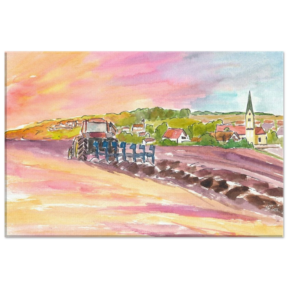 Farmer plowing in the field in the Isar valley in Bavaria - Limited Edition Fine Art Print - Original Painting available