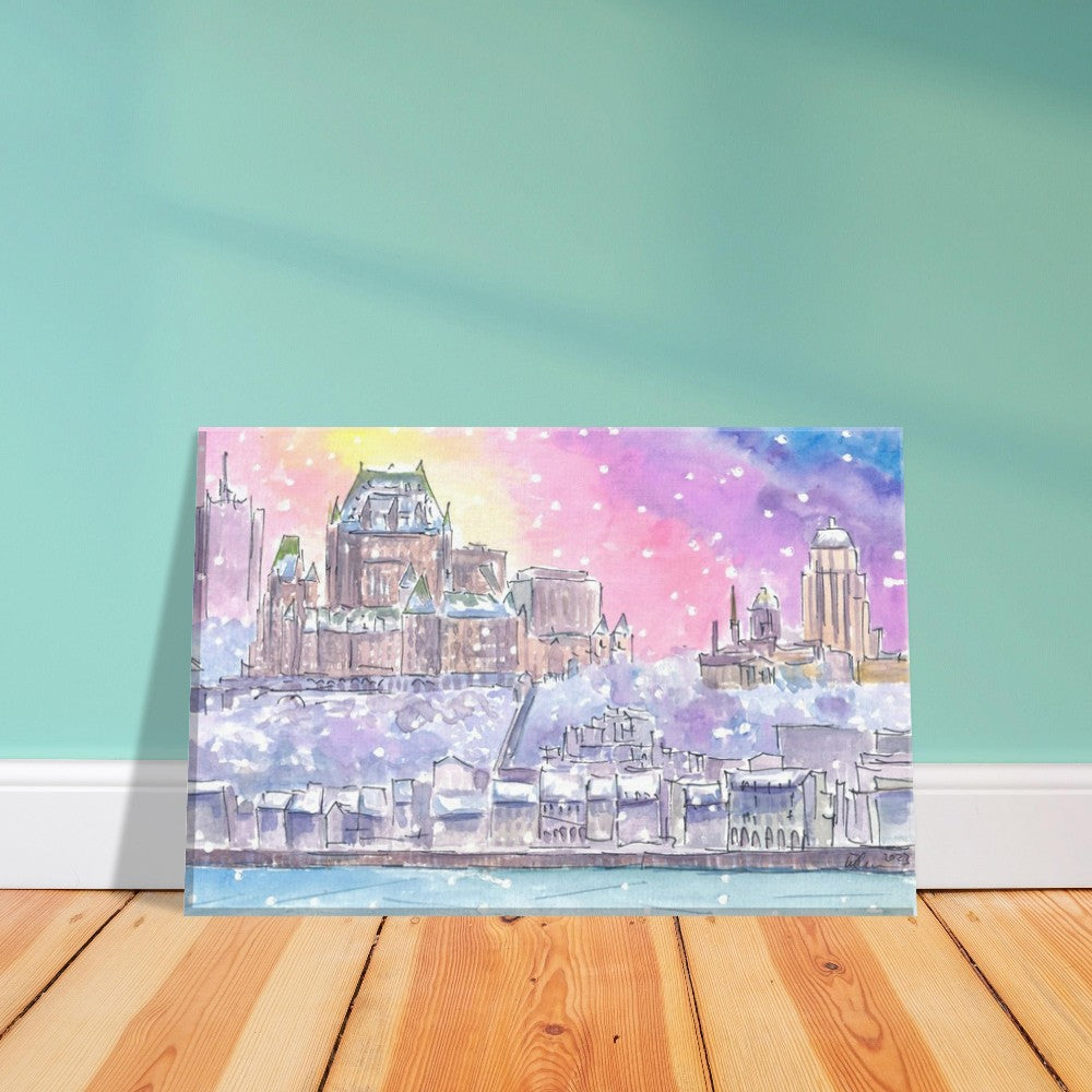 Quebec Canada Nightly Winter Scene with Castle and St Lawrence River - Limited Edition Fine Art Print - Original Painting available