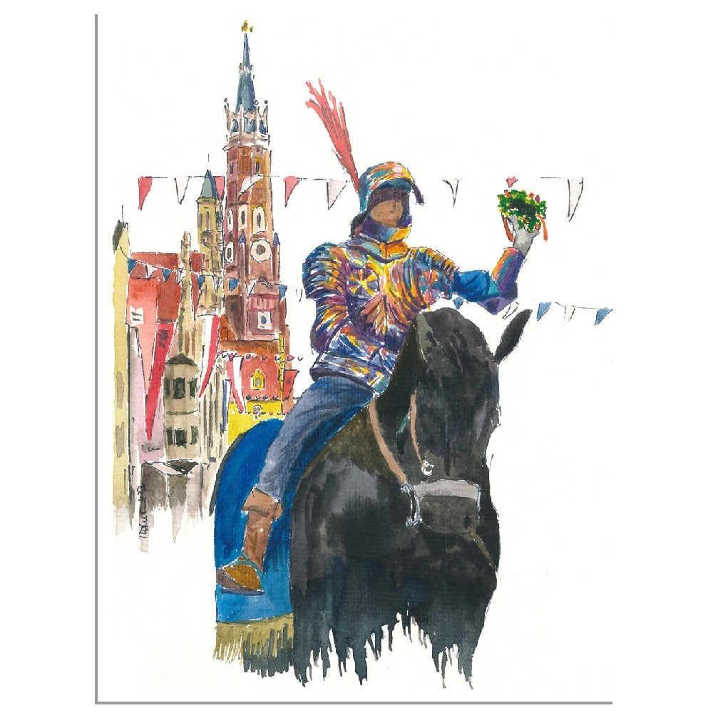 Landshut Knight in the procession in the historical dreamlike old town - Limited Edition Fine Art Print - Original Painting available