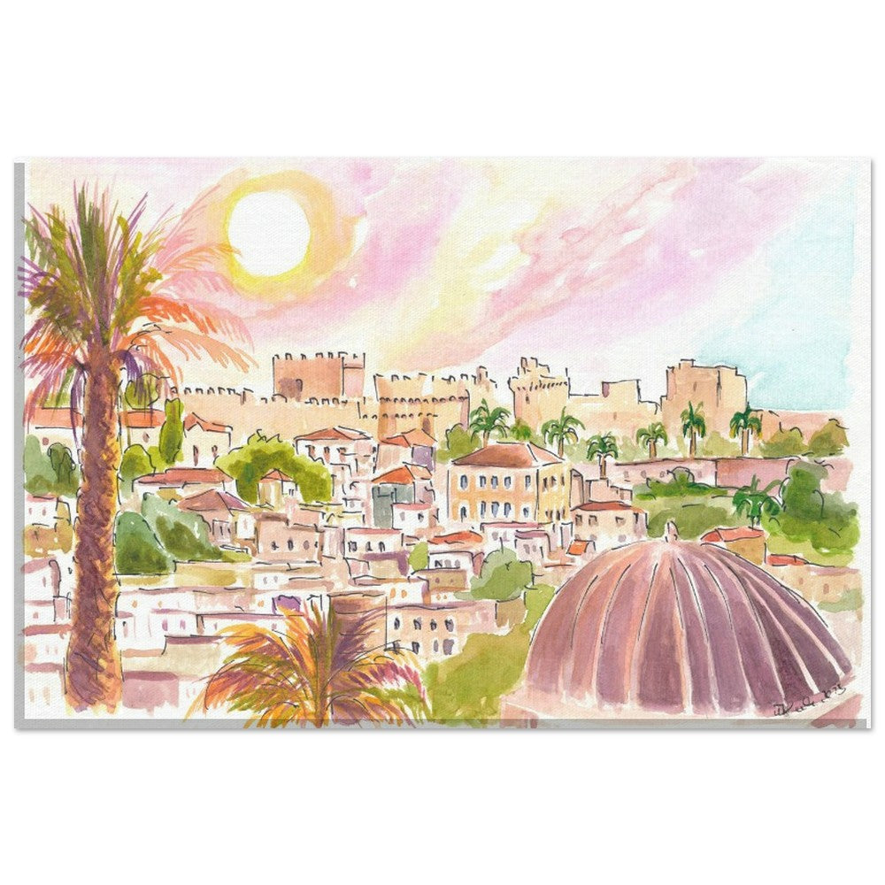City of Rhodes with Impressive Grandmaster Palace - Limited Edition Fine Art Print - Original Painting available