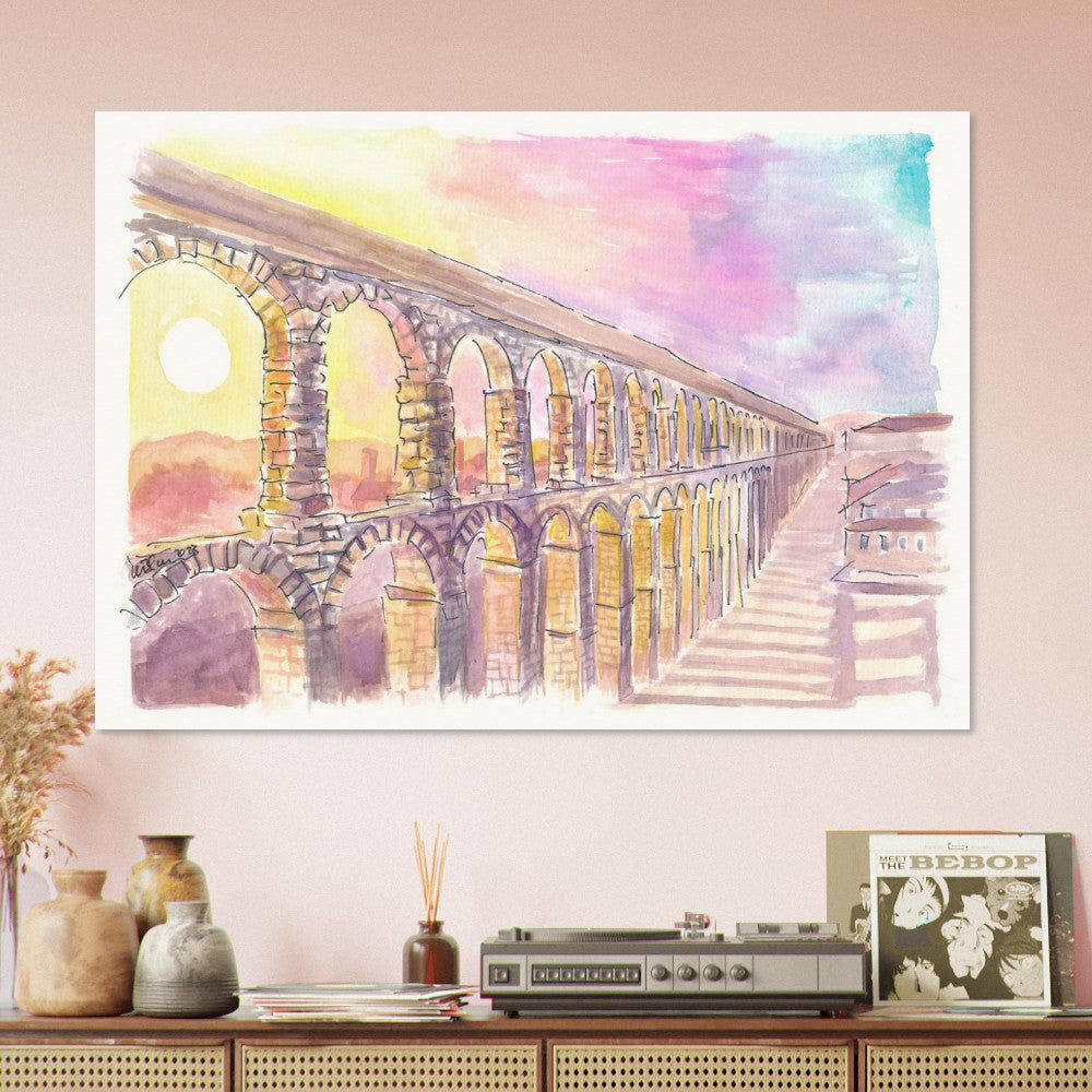 Roman Aqueduct of Segovia Spain in Late Sun - Limited Edition Fine Art Print - Original Painting available