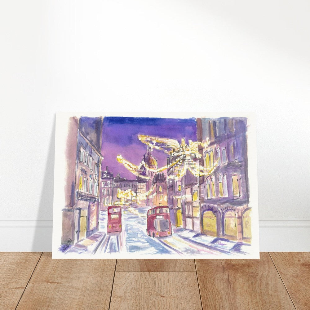 Nightly London England Streets in Winter Romance Scene - Limited Edition Fine Art Print -