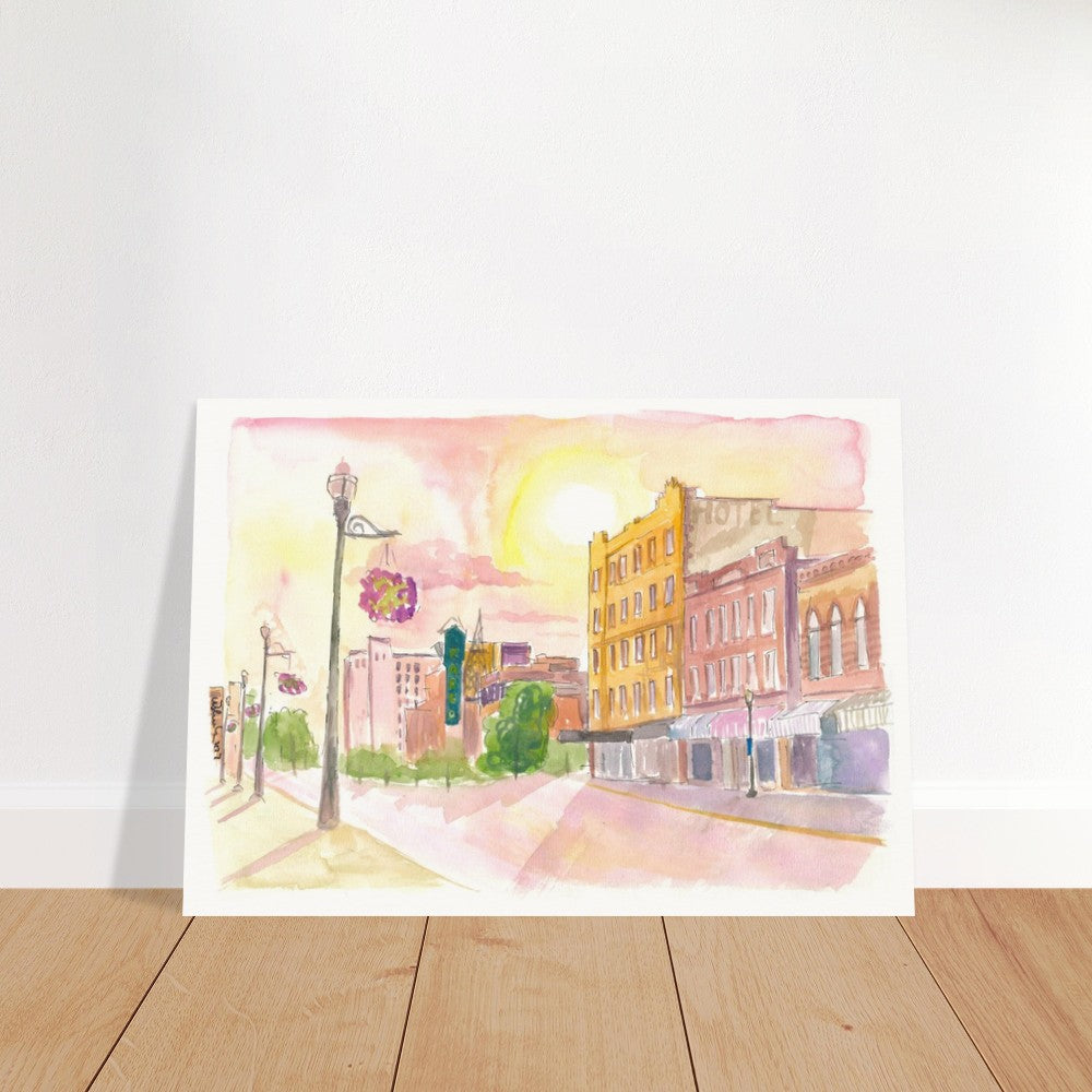 Sunset in Fargo Noth Dakota Historic Main Street - Limited Edition Fine Art Print - Original Painting available
