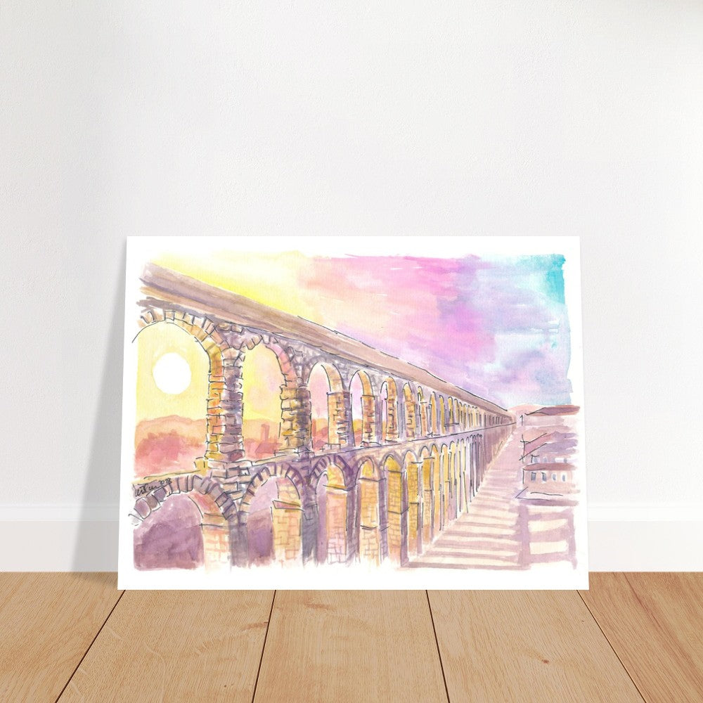 Roman Aqueduct of Segovia Spain in Late Sun - Limited Edition Fine Art Print - Original Painting available