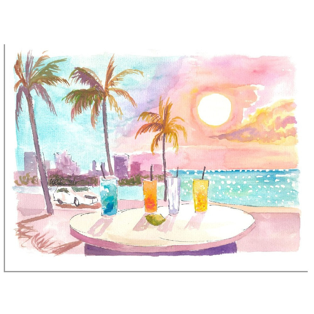 Feeling the Soft Breeze in Miami Beach with Cocktails - Limited Edition Fine Art Print - Original Painting available