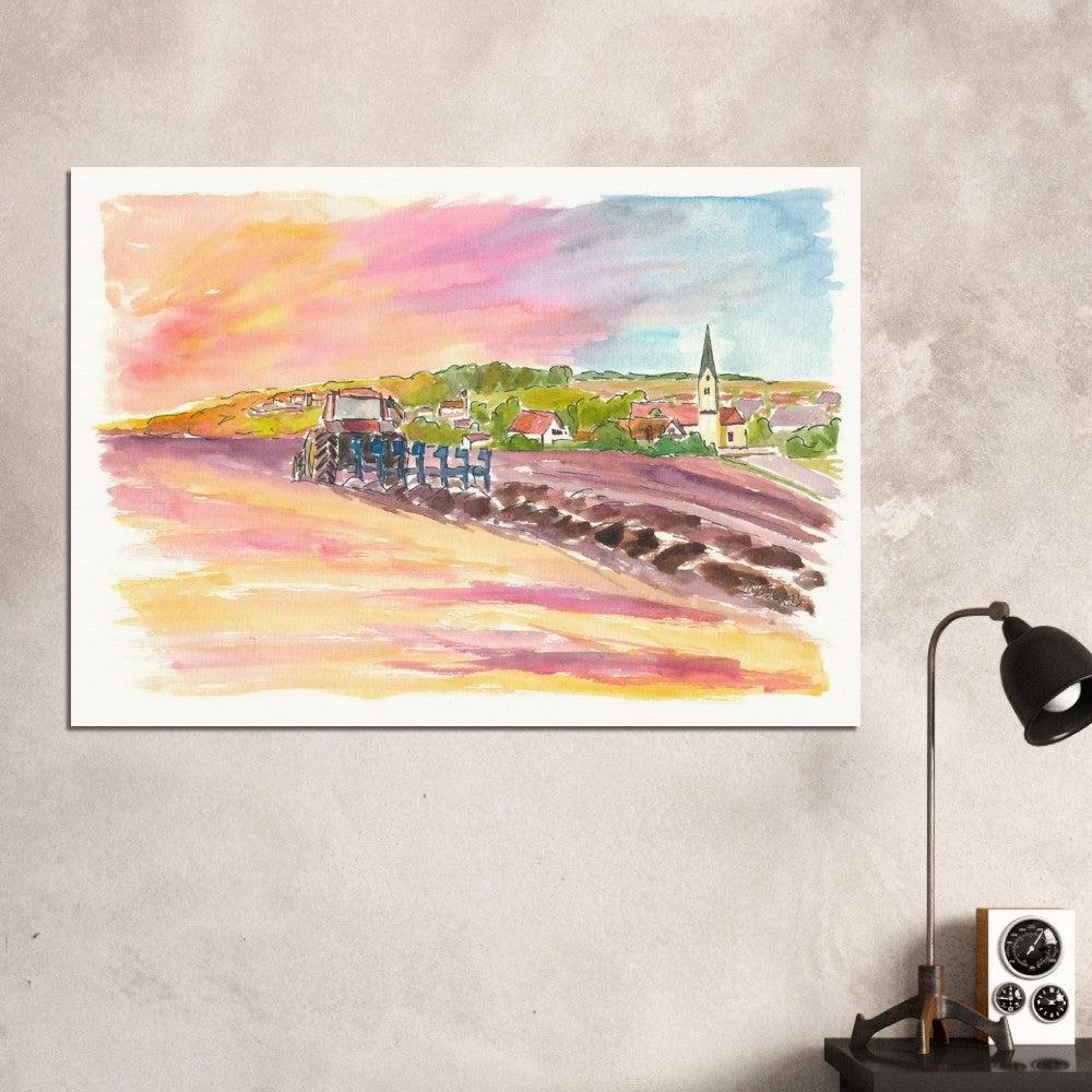 Farmer plowing in the field in the Isar valley in Bavaria - Limited Edition Fine Art Print - Original Painting available
