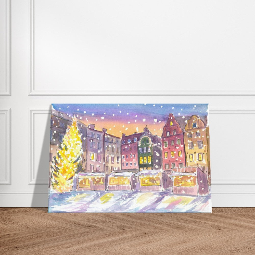 Stockholm Winter Scene at Nightly Gamla Stan - Limited Edition Fine Art Print - Original Painting available