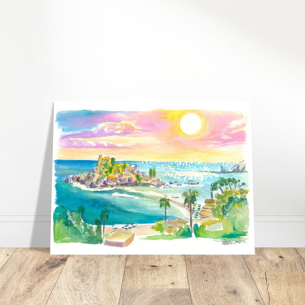 Isola Bella Taormina Sicily Panoramic View - Limited Edition Fine Art Print - Original Painting available
