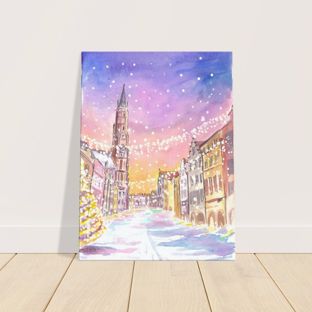 Landshut Old Town in Winter with XMAS Decoration - Limited Edition Fine Art Print - Original Painting available