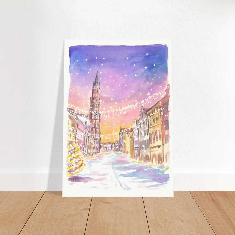 Landshut Old Town in Winter with XMAS Decoration - Limited Edition Fine Art Print - Original Painting available