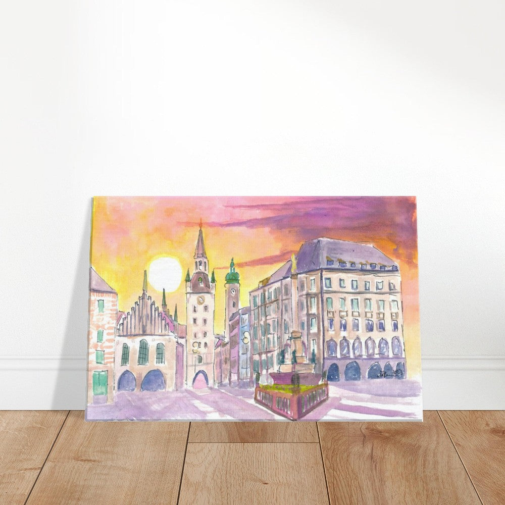 Munich Marienplatz Old Town Hall in the Morning - Limited Edition Fine Art Print - Original Painting available
