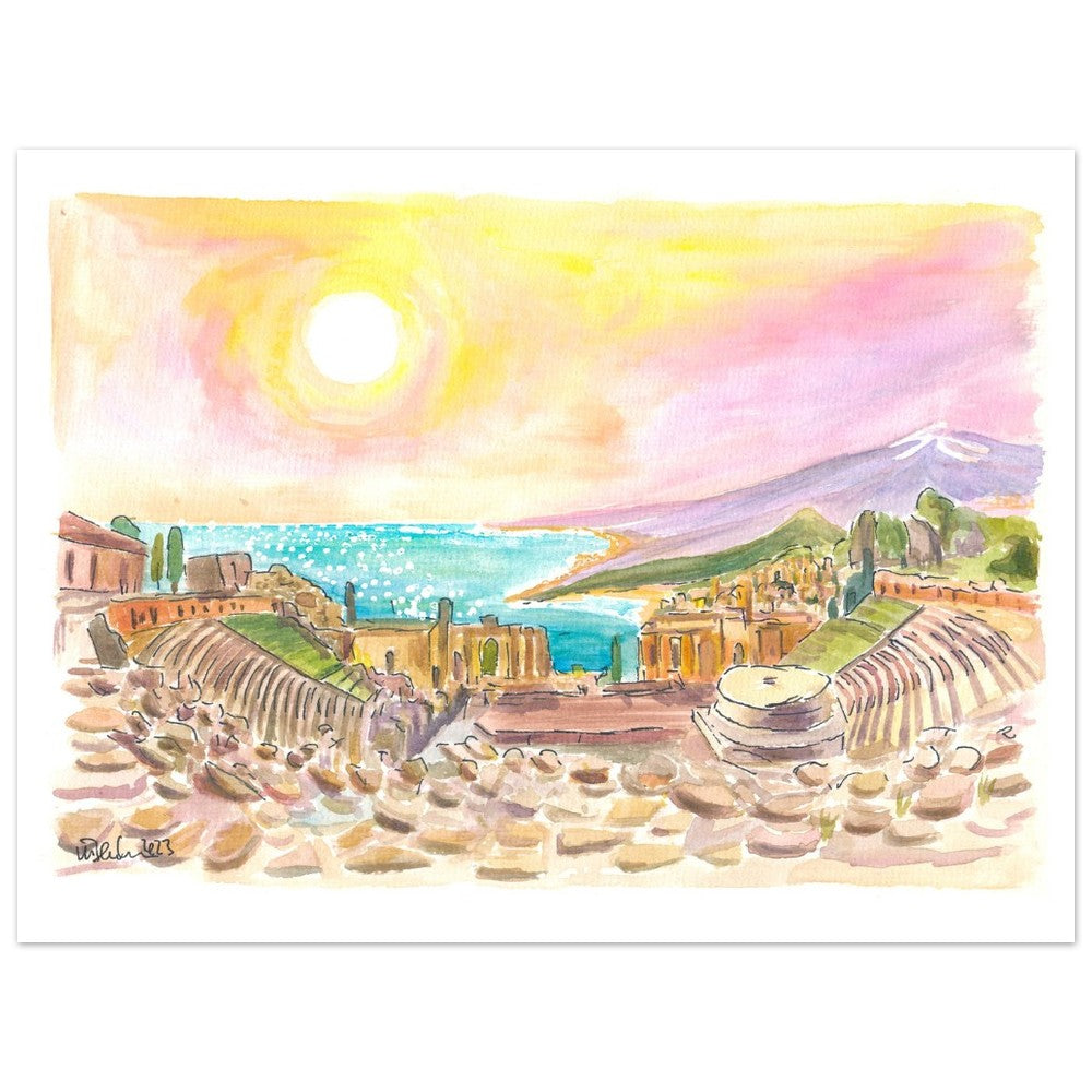 Incredible view of Ancient Teatro Antico Taormina Sicily - Limited Edition Fine Art Print - Original Painting available