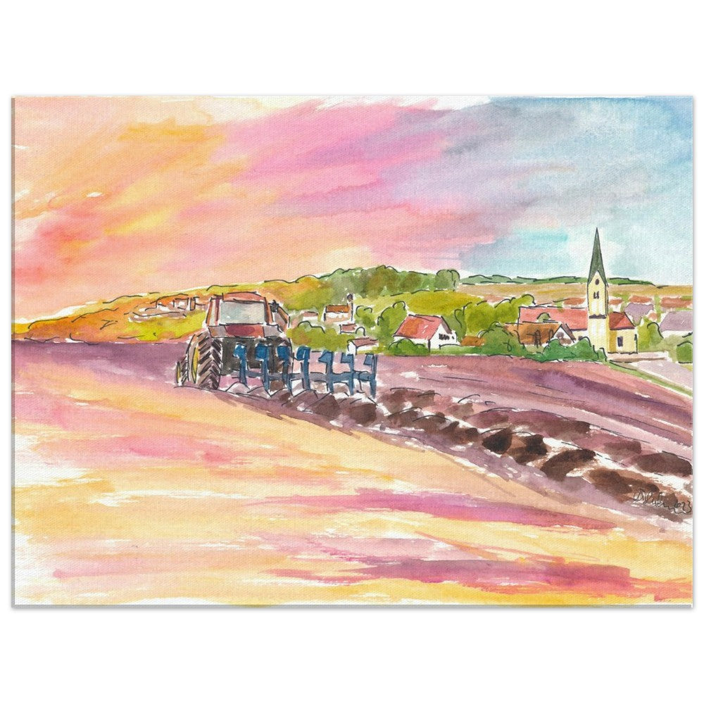 Farmer plowing in the field in the Isar valley in Bavaria - Limited Edition Fine Art Print - Original Painting available