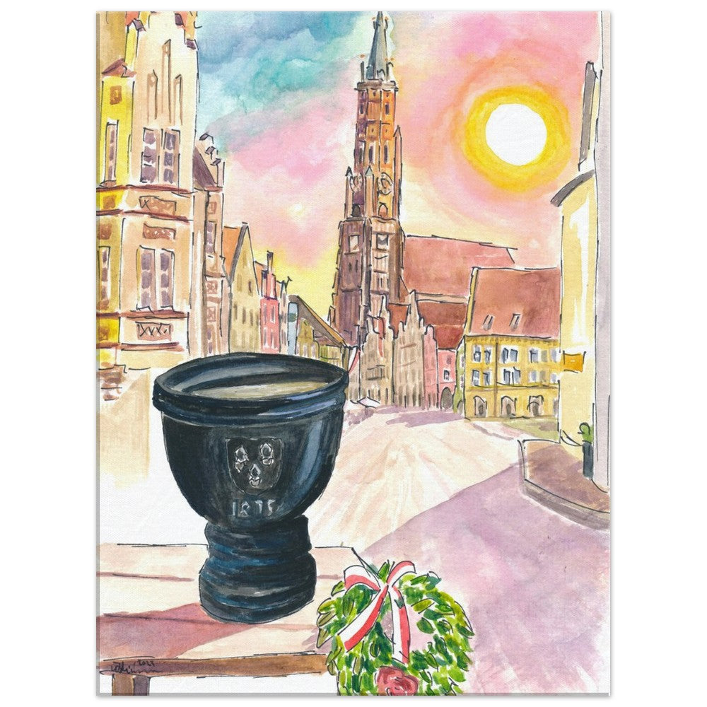 Landshut Humpen with a view of the decorated old town in the morning - Limited Edition Fine Art Print - Original Painting available