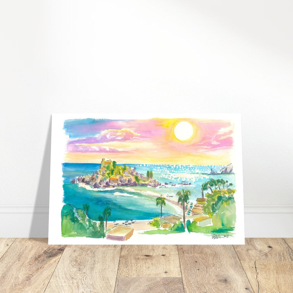 Isola Bella Taormina Sicily Panoramic View - Limited Edition Fine Art Print - Original Painting available