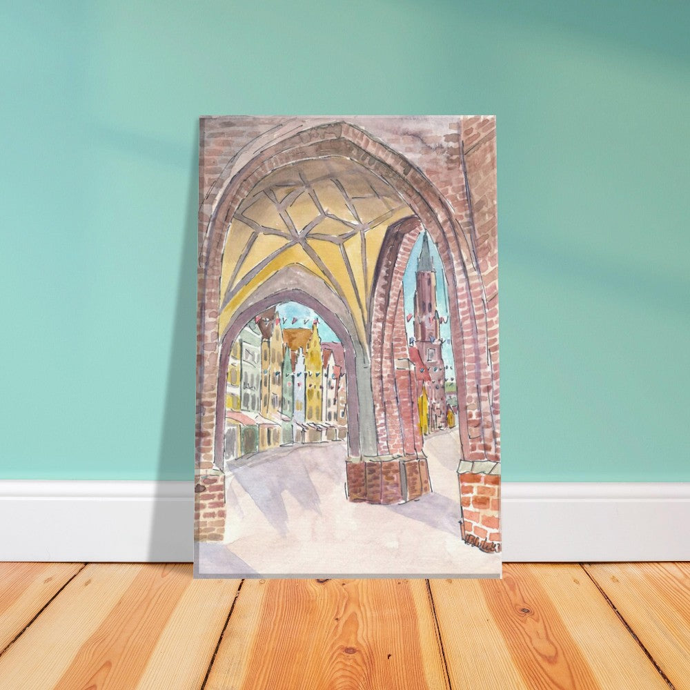 View from Hl Geist church into the old town of Landshut with St Martin and gothic houses - Limited Edition Fine Art Print -
