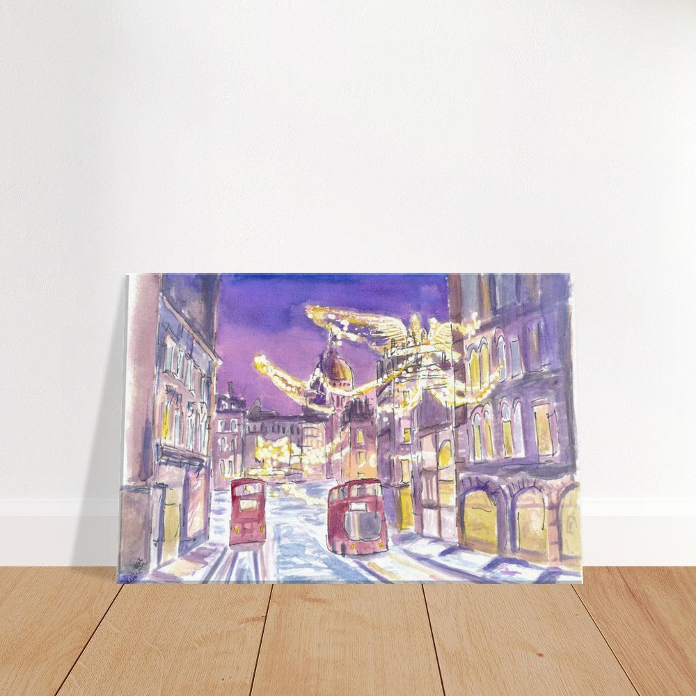 Nightly London England Streets in Winter Romance Scene - Limited Edition Fine Art Print -