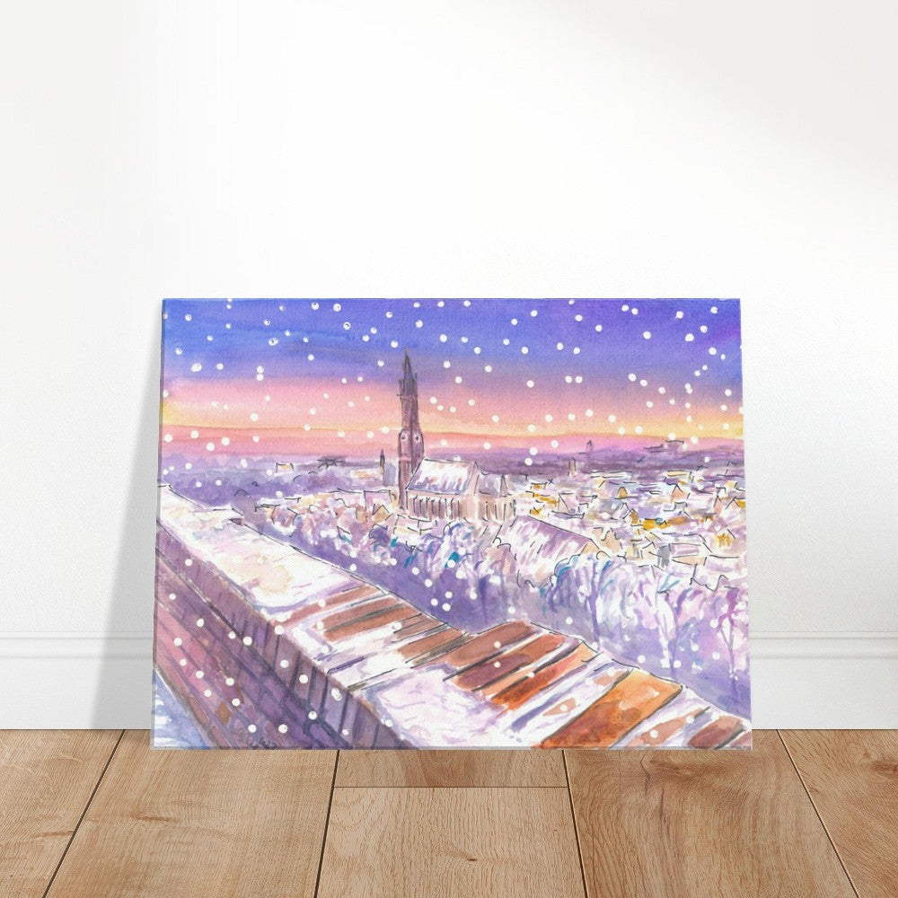 Nightly Landshut Schanzl View Snowing in Winter - Limited Edition Fine Art Print - Original Painting available