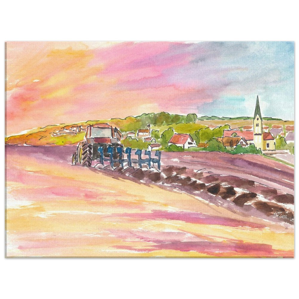 Farmer plowing in the field in the Isar valley in Bavaria - Limited Edition Fine Art Print - Original Painting available