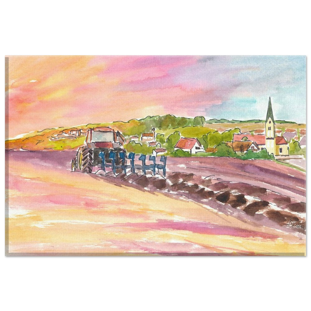 Farmer plowing in the field in the Isar valley in Bavaria - Limited Edition Fine Art Print - Original Painting available