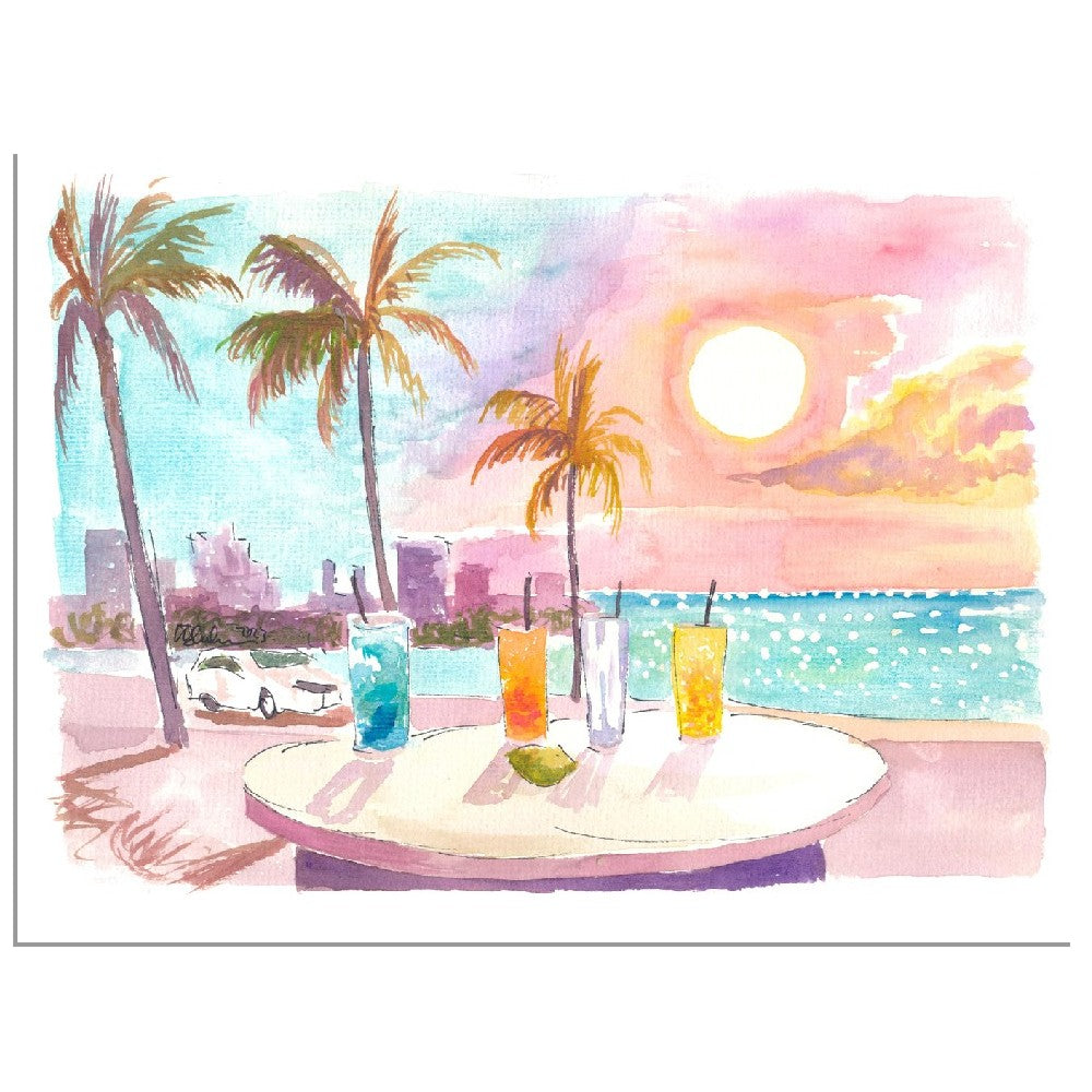 Feeling the Soft Breeze in Miami Beach with Cocktails - Limited Edition Fine Art Print - Original Painting available
