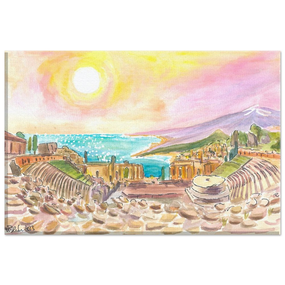 Incredible view of Ancient Teatro Antico Taormina Sicily - Limited Edition Fine Art Print - Original Painting available