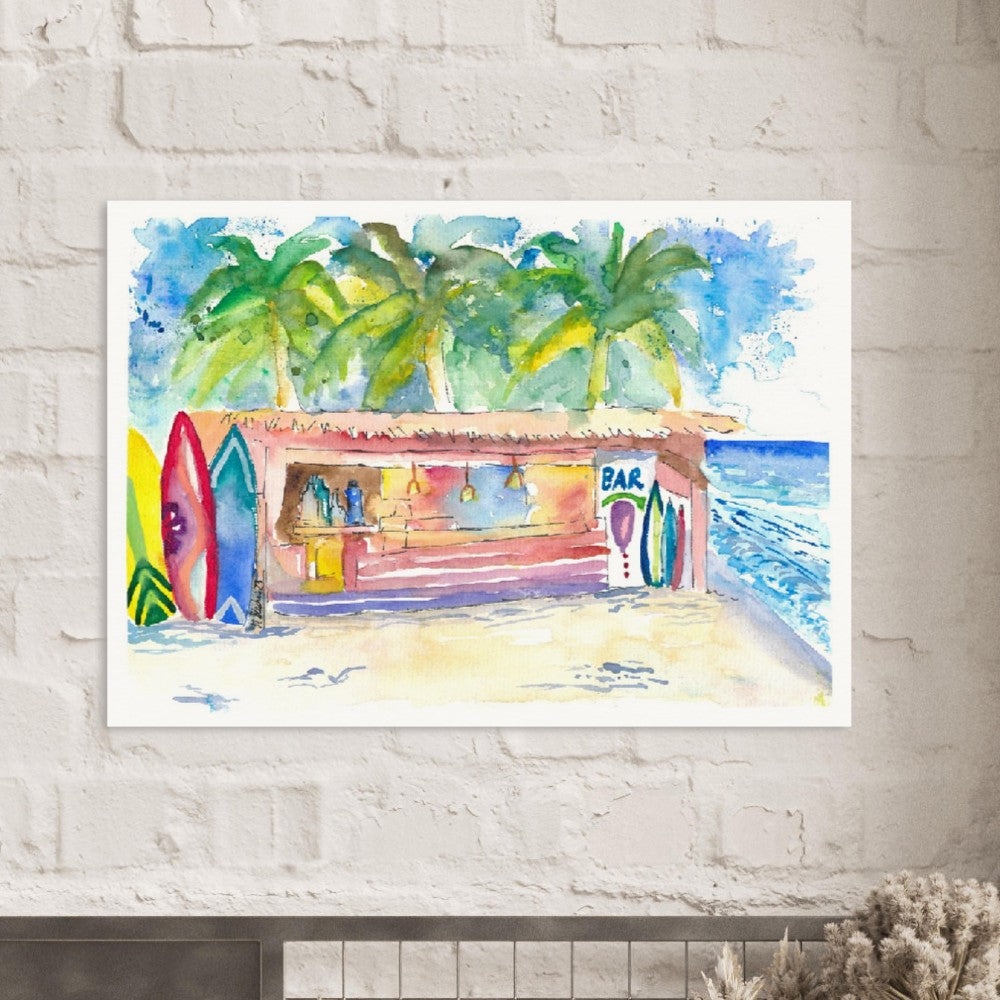 Tropical Dreams at the Beach Bar under Palms - Limited Edition Fine Art Print - Original Painting available