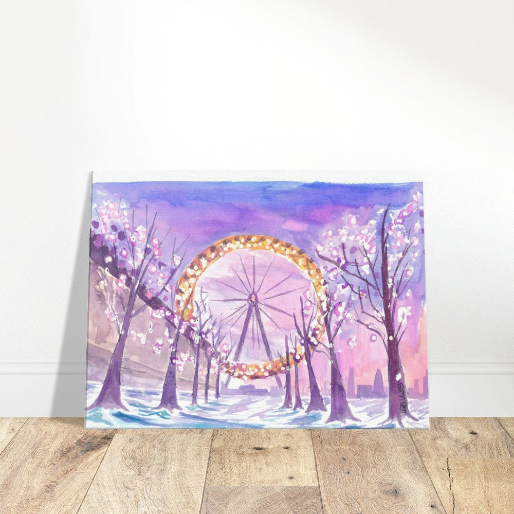 London England View of Eye in Winter with Snow South Bank - Limited Edition Fine Art Print -