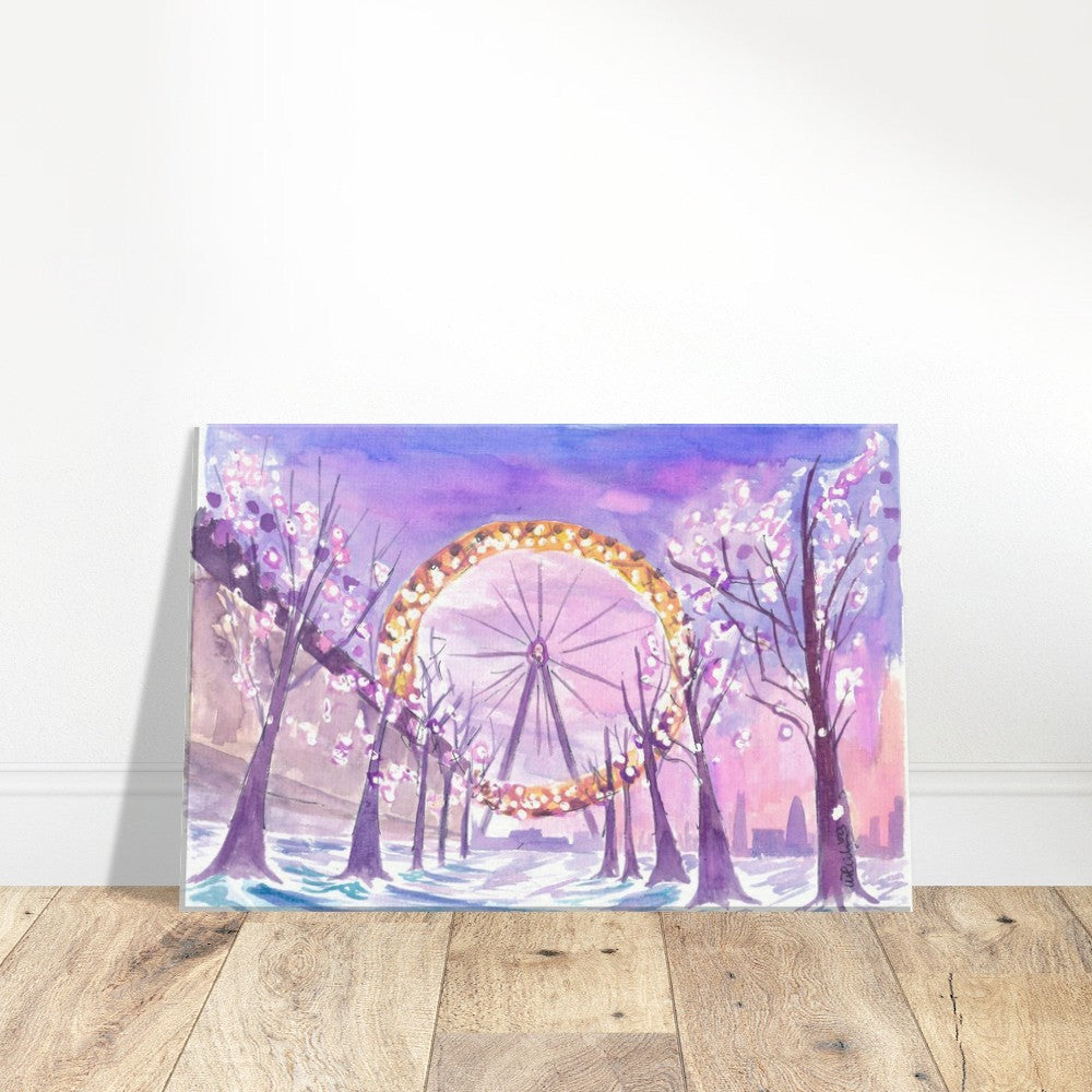 London England View of Eye in Winter with Snow South Bank - Limited Edition Fine Art Print -