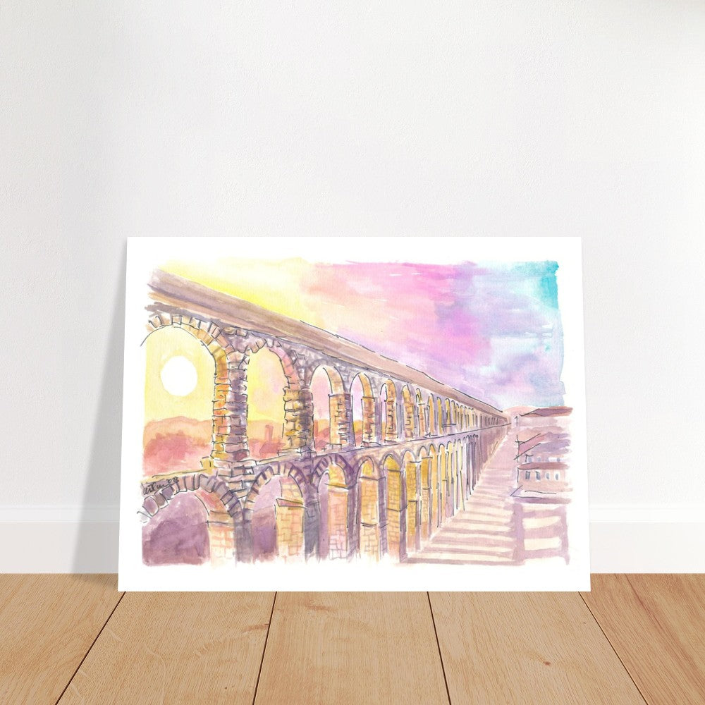 Roman Aqueduct of Segovia Spain in Late Sun - Limited Edition Fine Art Print - Original Painting available