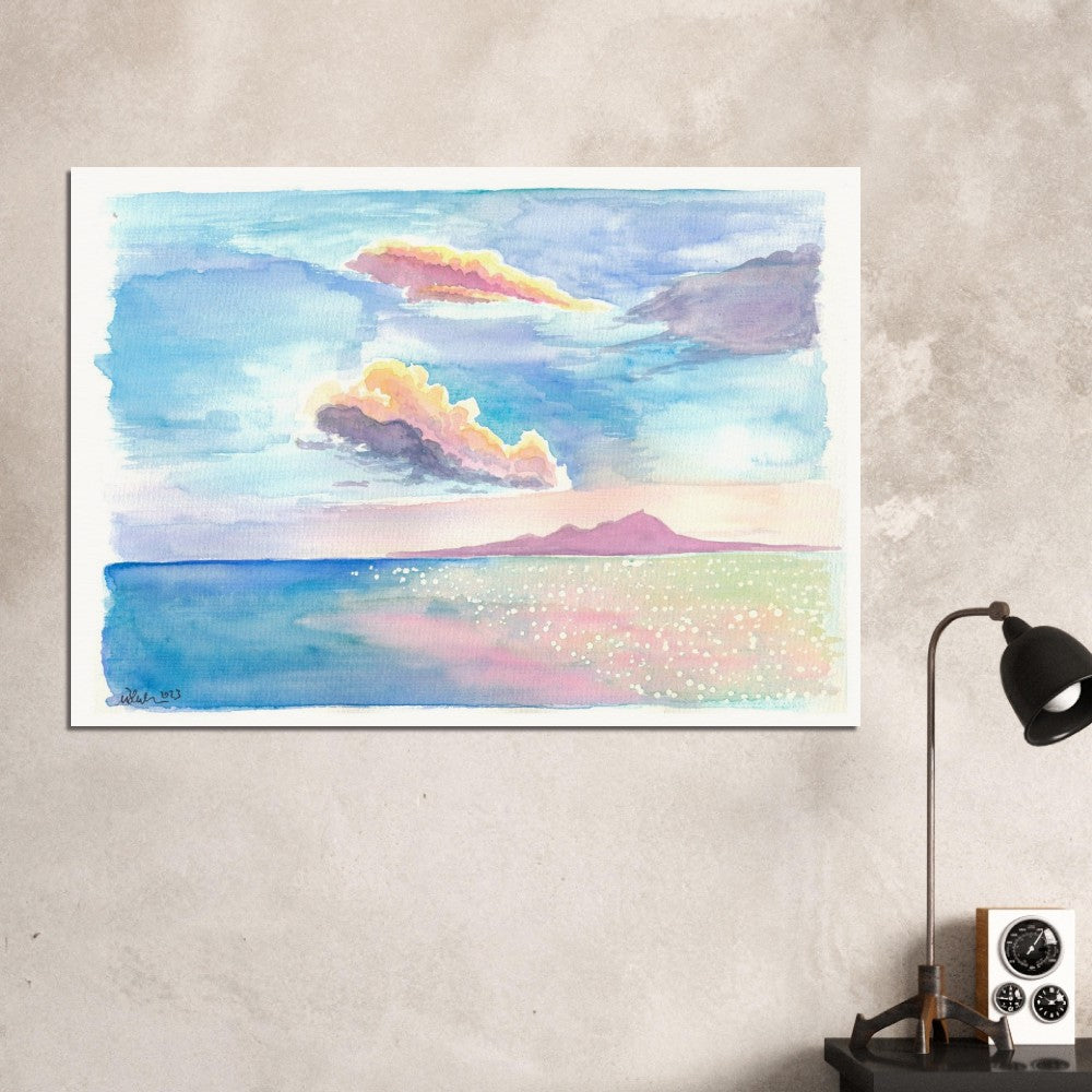 Tenerife Canary Islands with Teide Silhouette from Sea - Limited Edition Fine Art Print - Original Painting available