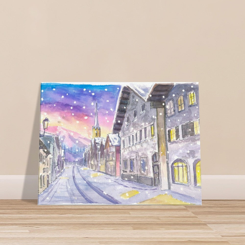 Garmisch Partenkirchen Main Street Winter Scene with Mountain View - Limited Edition Fine Art Print - Original Painting available