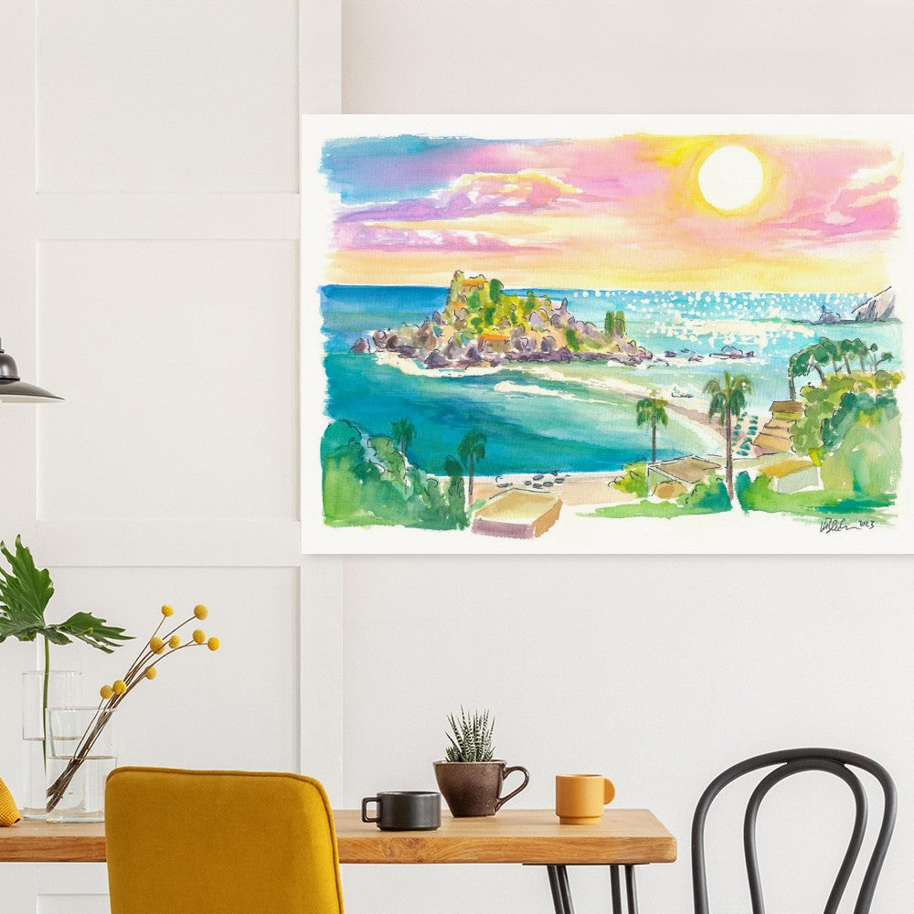 Isola Bella Taormina Sicily Panoramic View - Limited Edition Fine Art Print - Original Painting available