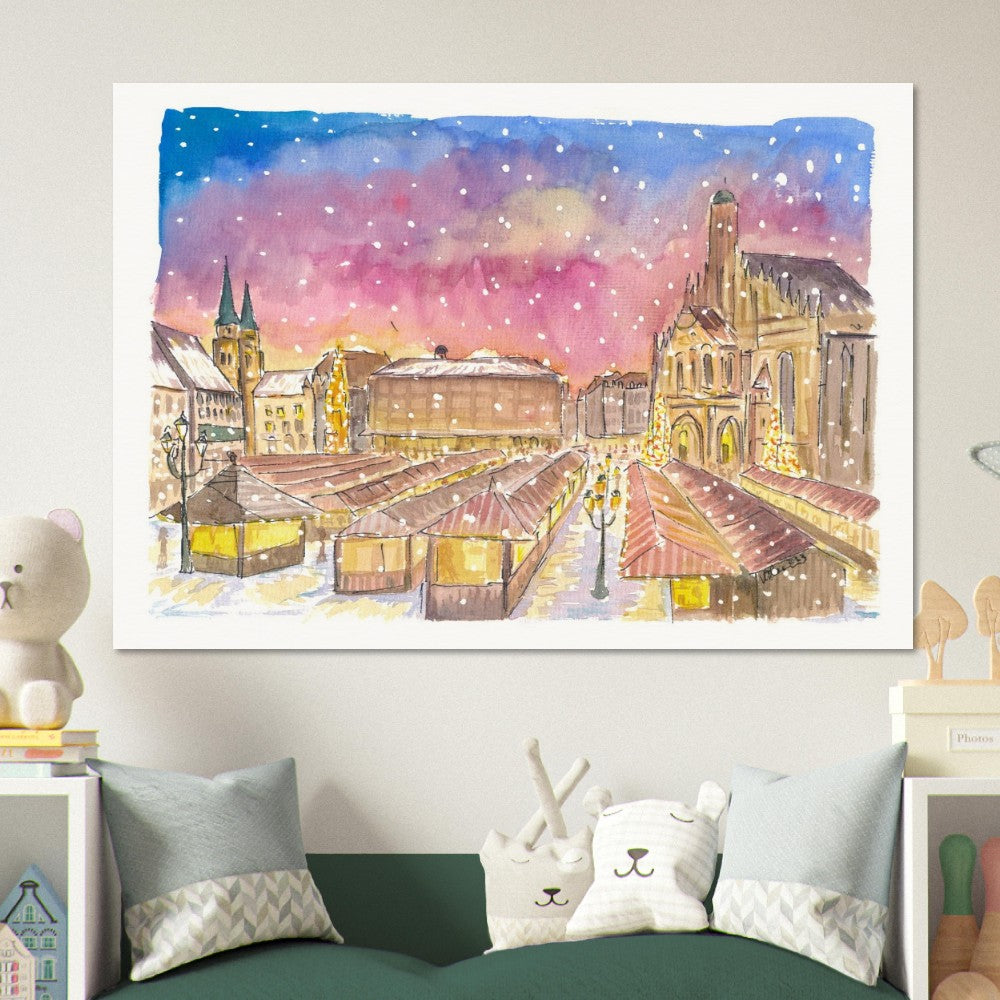 Christmas Market Nuremberg Germany Romantic Winter Night - Limited Edition Fine Art Print - Original Painting available