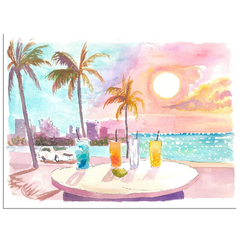 Feeling the Soft Breeze in Miami Beach with Cocktails - Limited Edition Fine Art Print - Original Painting available