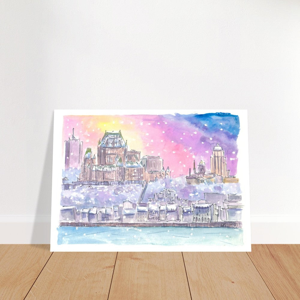 Quebec Canada Nightly Winter Scene with Castle and St Lawrence River - Limited Edition Fine Art Print - Original Painting available