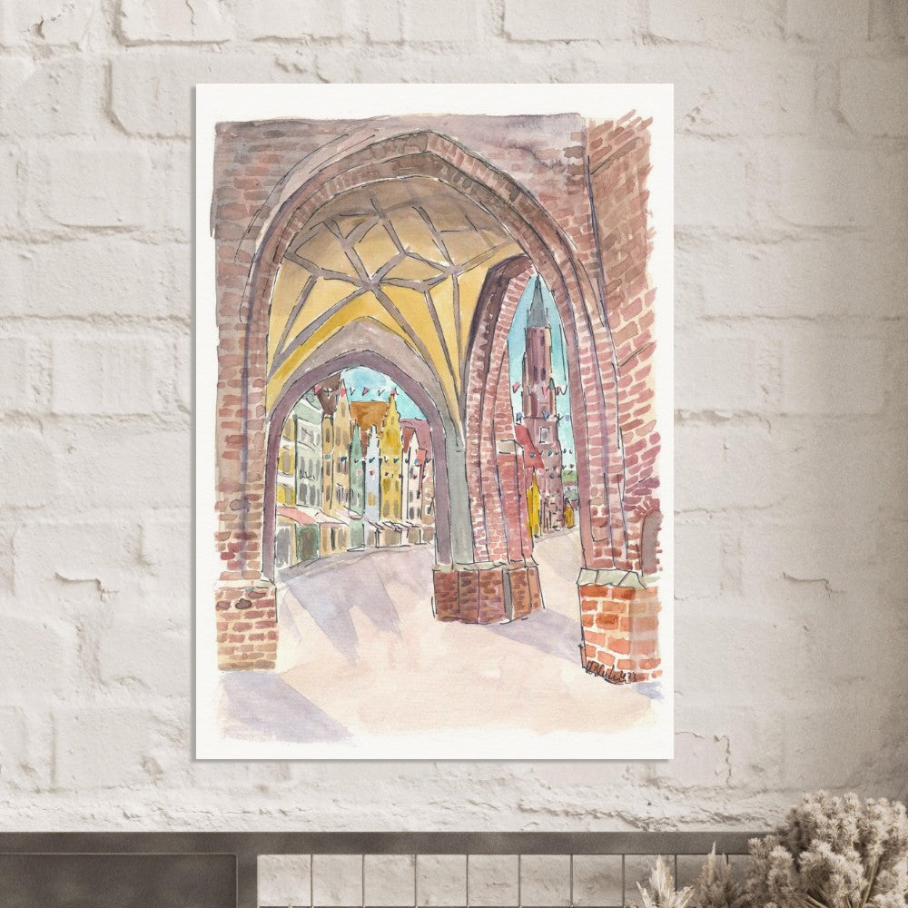 View from Hl Geist church into the old town of Landshut with St Martin and gothic houses - Limited Edition Fine Art Print -