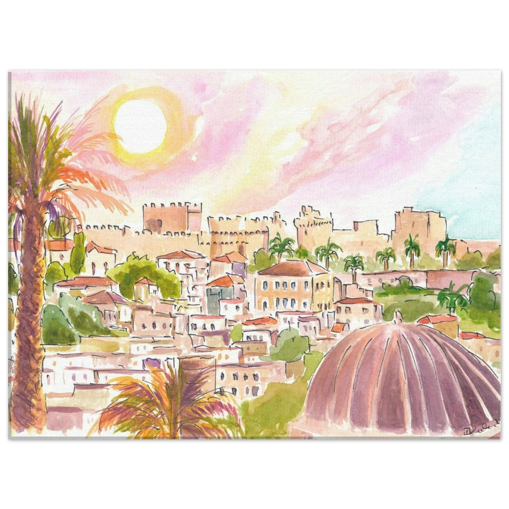 City of Rhodes with Impressive Grandmaster Palace - Limited Edition Fine Art Print - Original Painting available