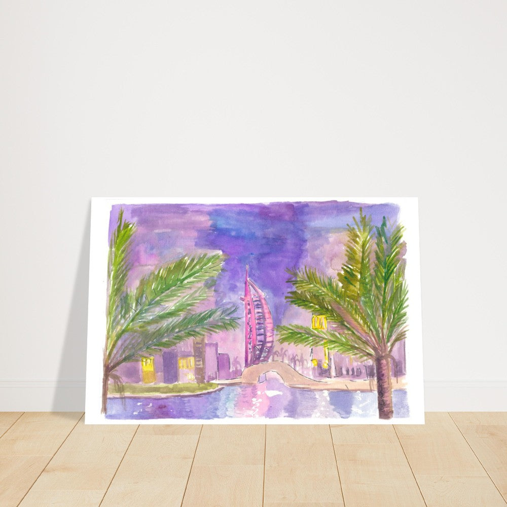 Burj Arab Dubai Illuminated at Night - Limited Edition Fine Art Print - Original Painting available
