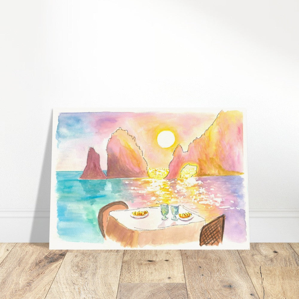 Cabo San Lucas Romantic Table with Seaview Sunset and Rocks - Limited Edition Fine Art Print - Original Painting available