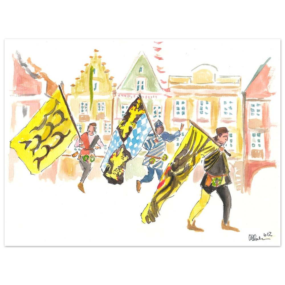 Imperial and Ducal Flag Waivers in Historic Landshut Old Town - Limited Edition Fine Art Print -